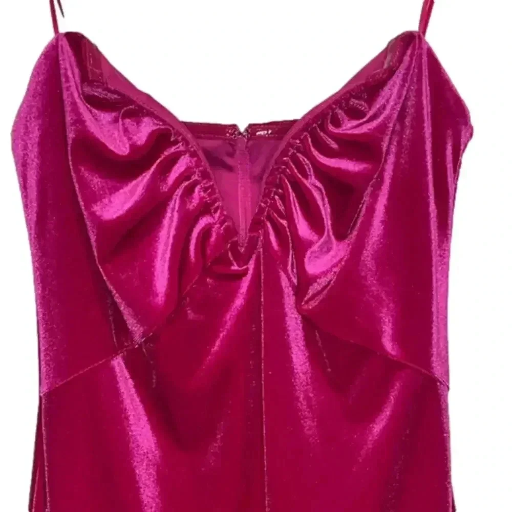 NWT holiday party dress xs strapless hot pink velvet v wire mini dress new years - Picture 4 of 14